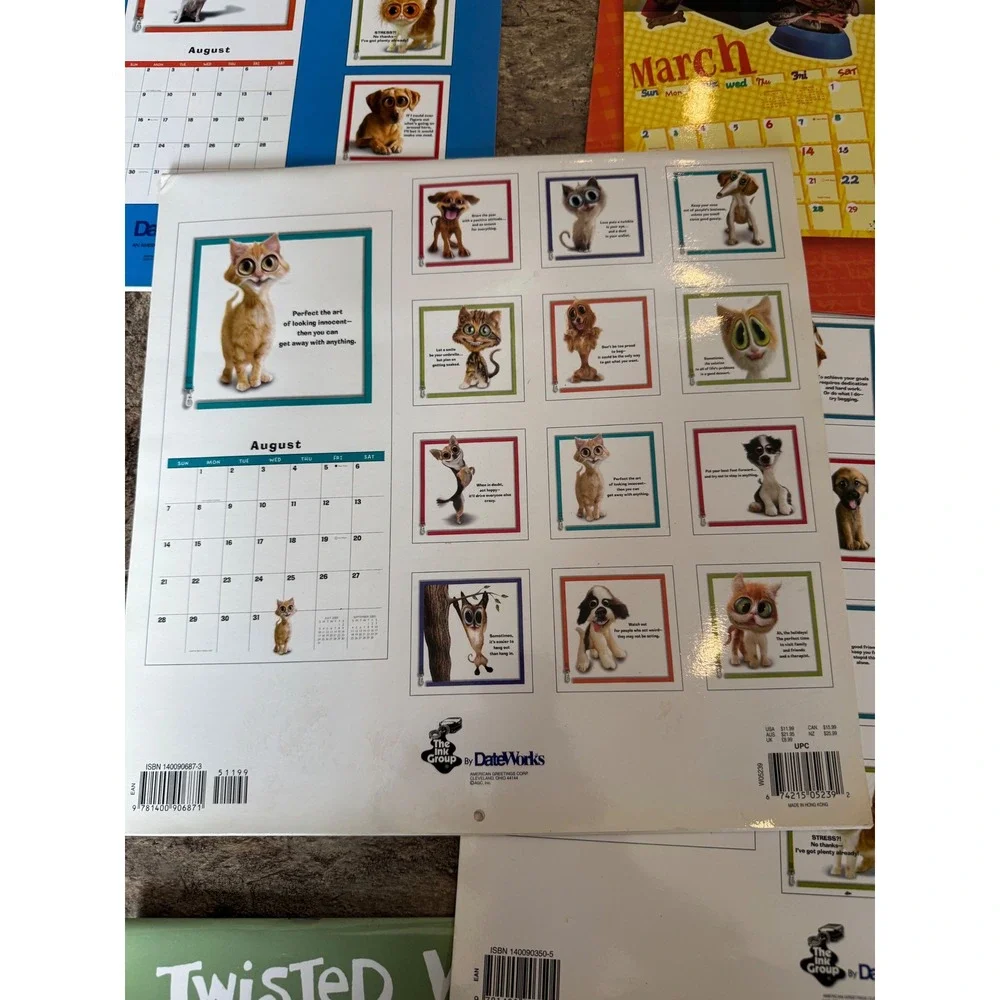 Vintage NEW Twisted Whiskers Calendar Lot 2004 2007‎ DateWorks Funny Cats Dogs